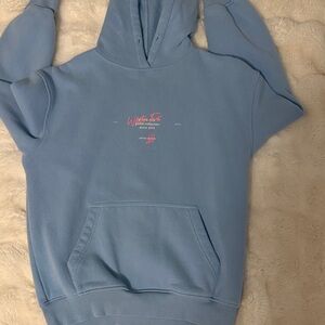 White Fox baby blue Hoodie with pink & white accents